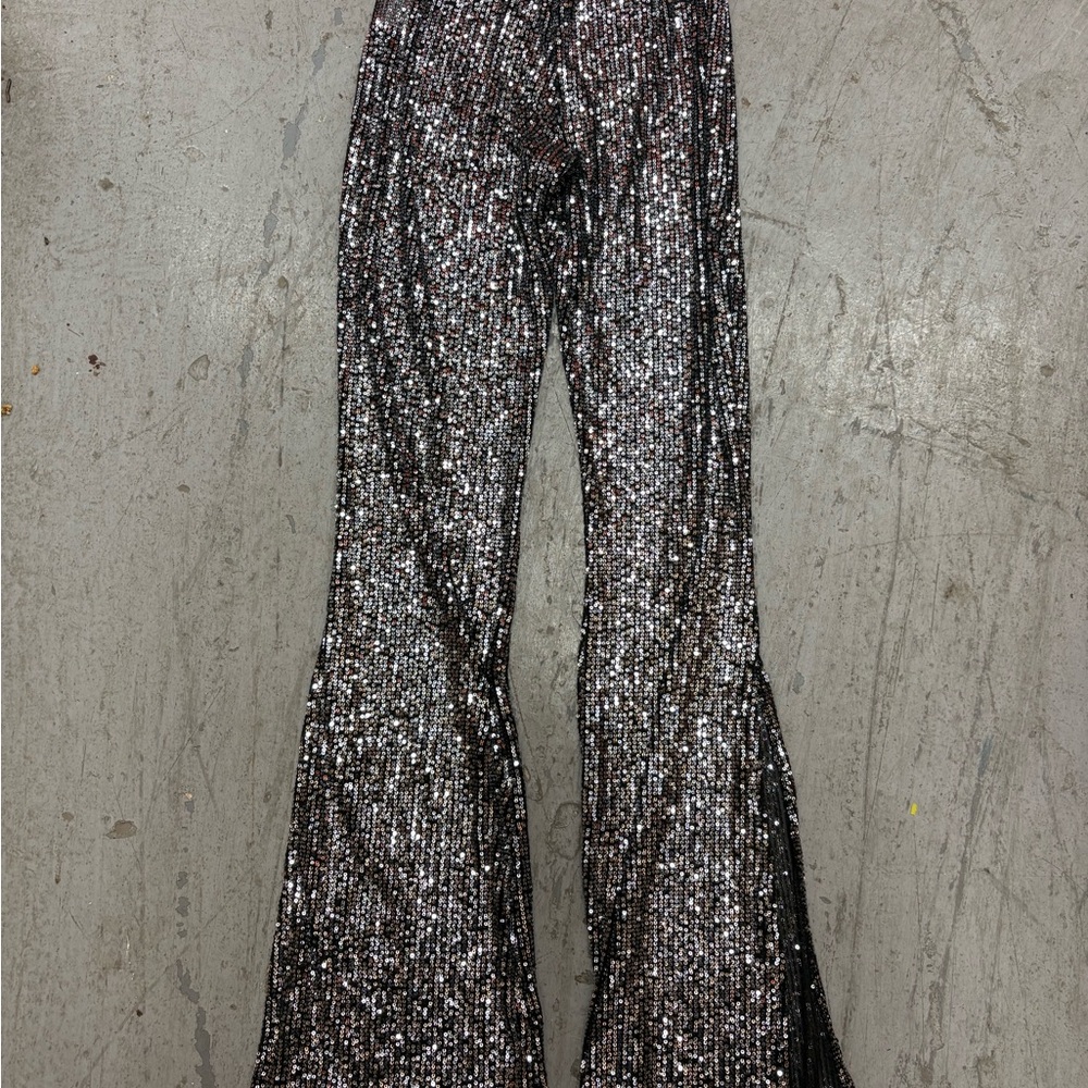 Lucy in the Sky Black and Silver Sequin Flare Pants - Picture 2 of 2